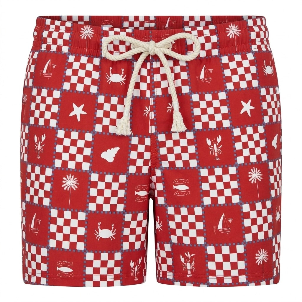 RED CHECKERS - MEN SWIM SHORT