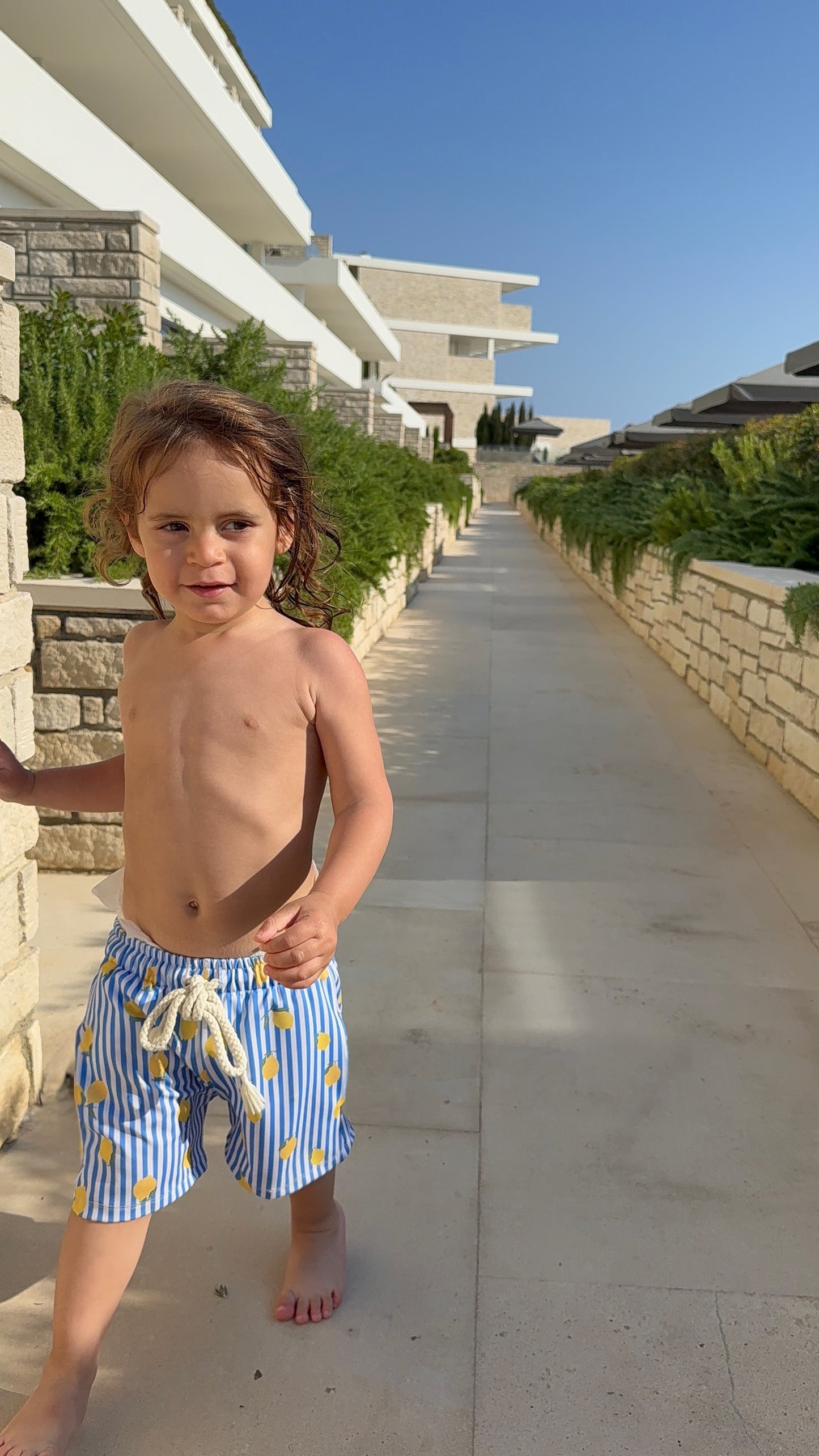 LEMON STRIPES - BOY SWIM SHORT