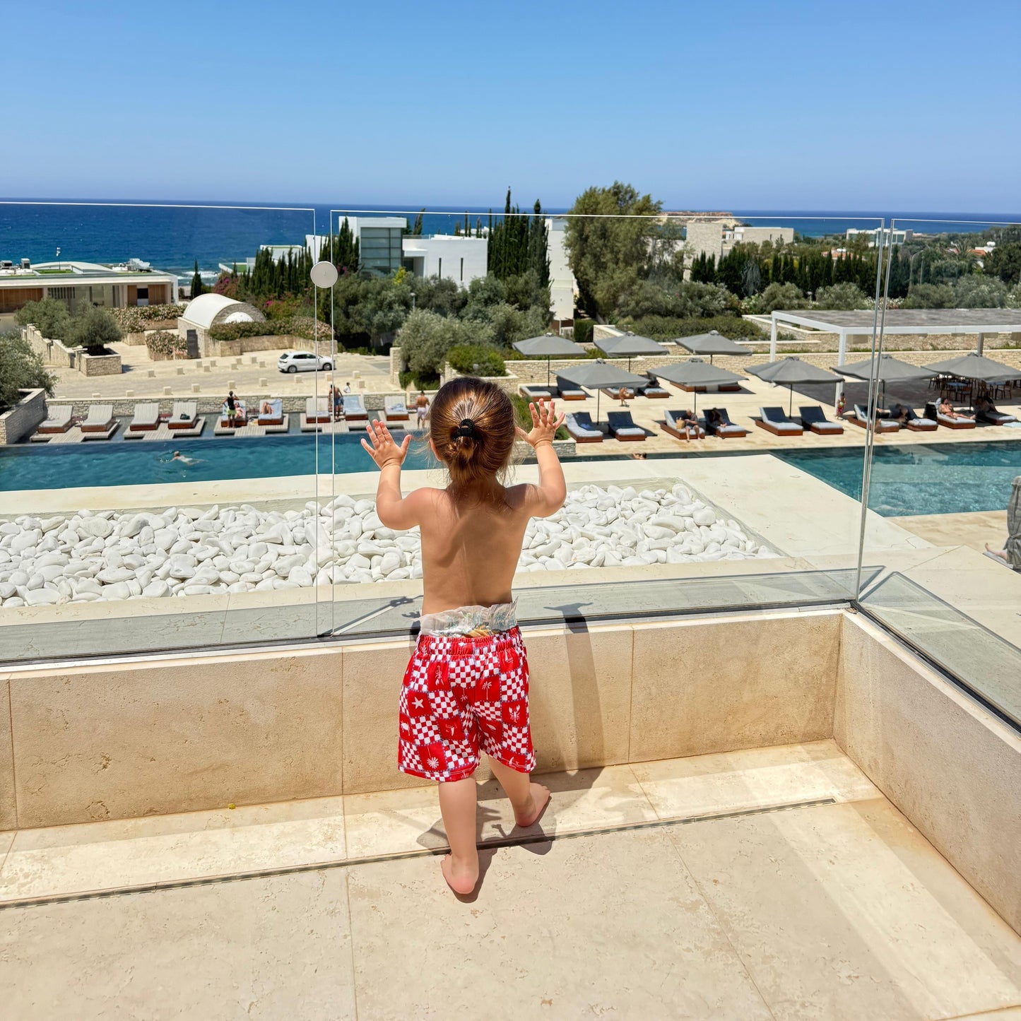 RED CHECKERS - BOY SWIM SHORT
