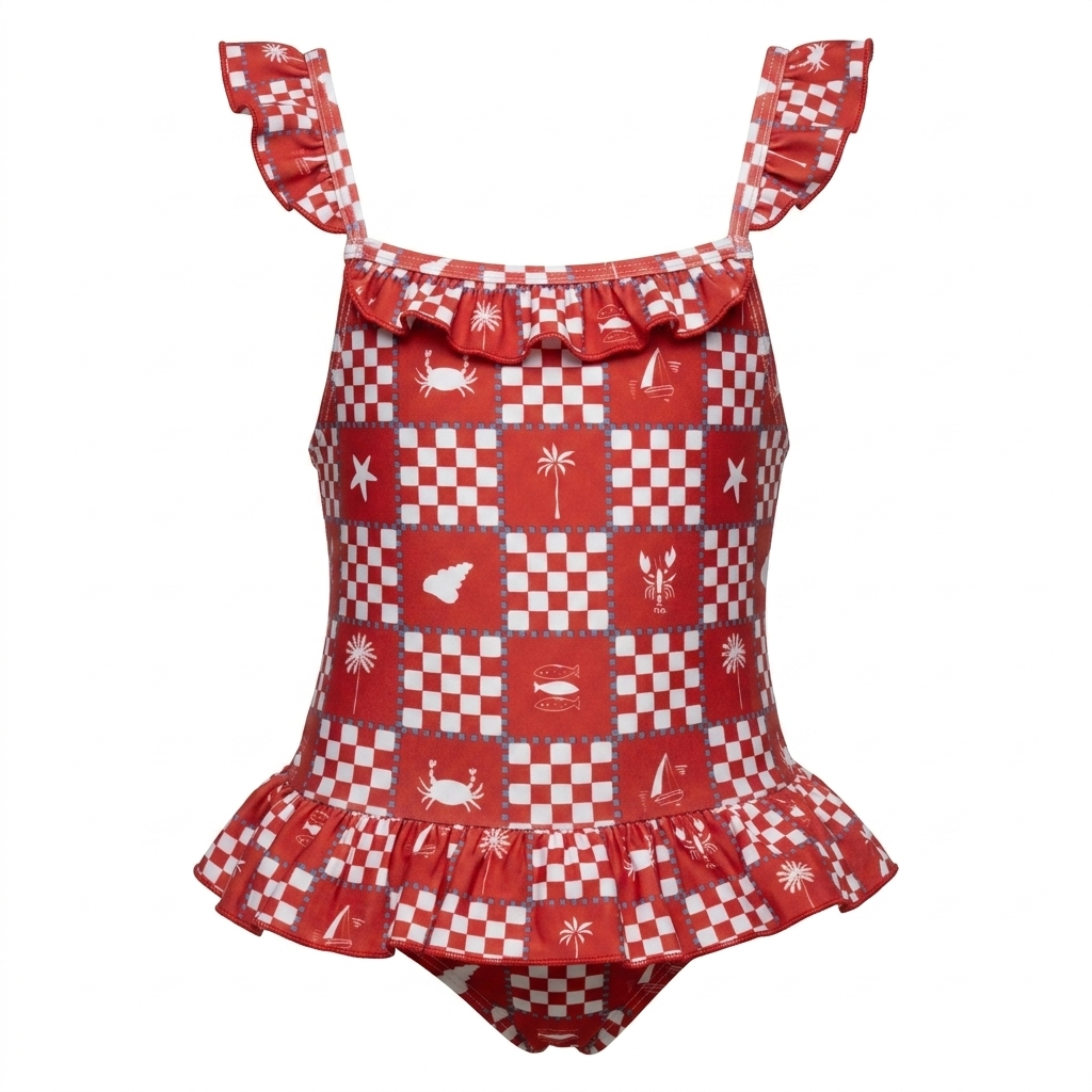 RED CHECKERS - GIRL ONE PIECE