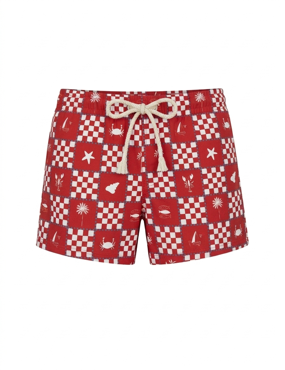 RED CHECKERS - BOY SWIM SHORT
